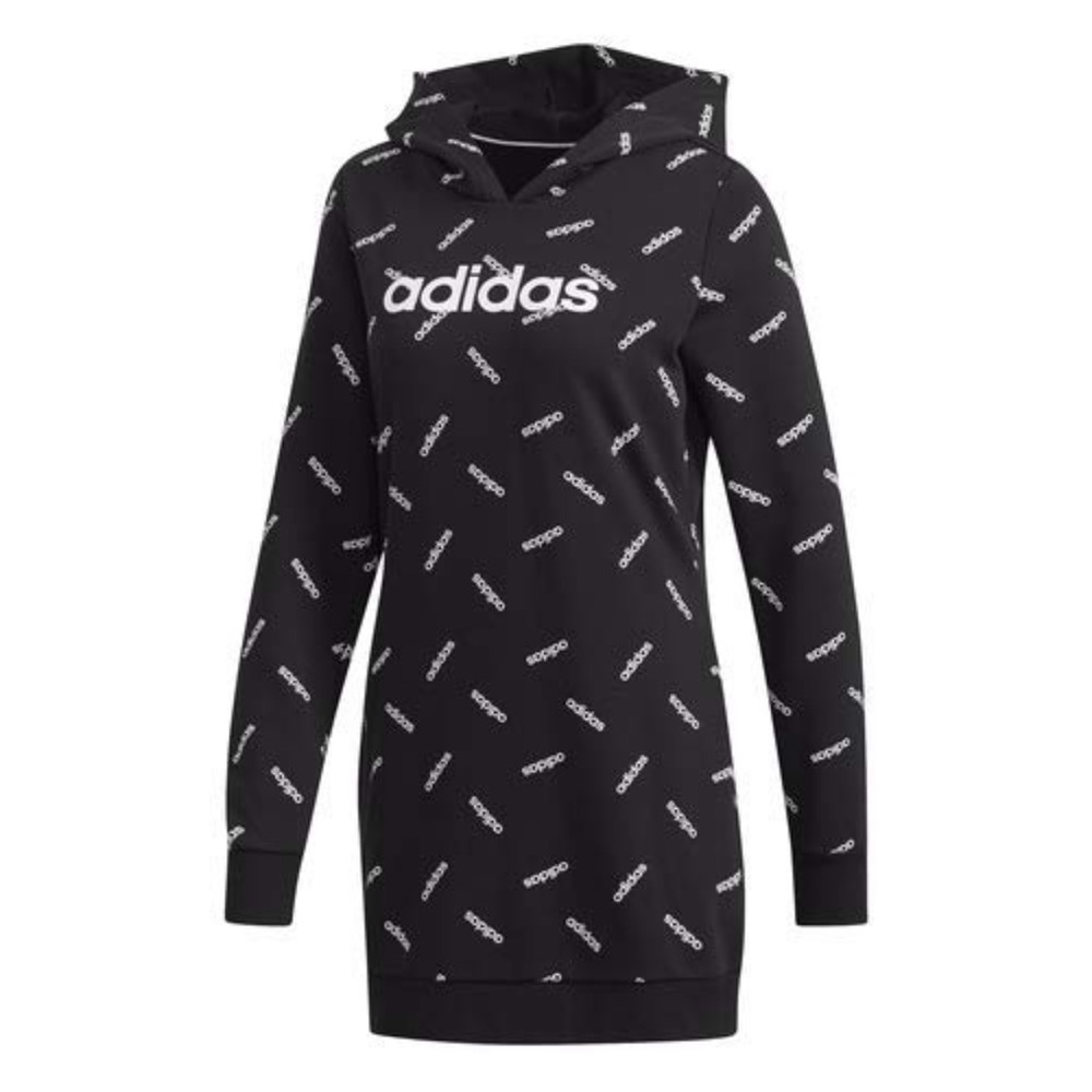 Adidas Women's Black French Terry All Over Print Hoodie, Black and White, Size M